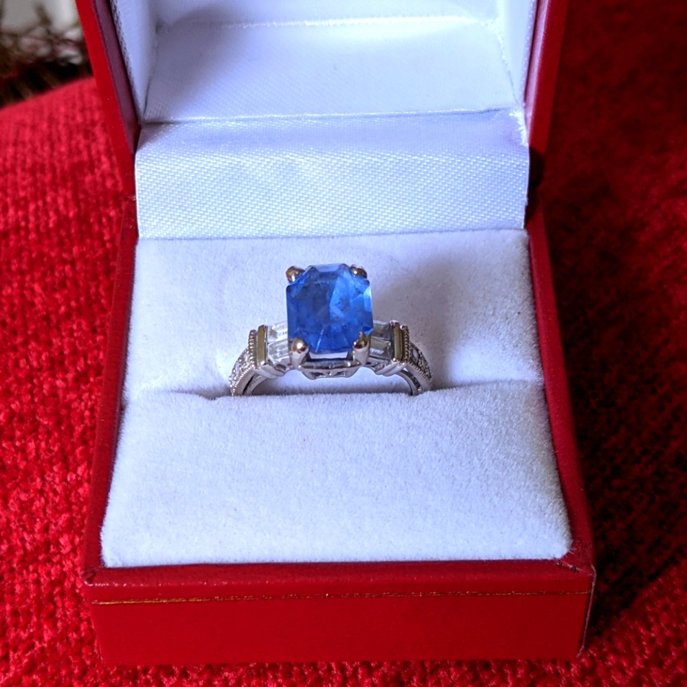 10KT WHITE 🤍 GOLD PLATED WITH BLUE 💙 TOPAZ RING